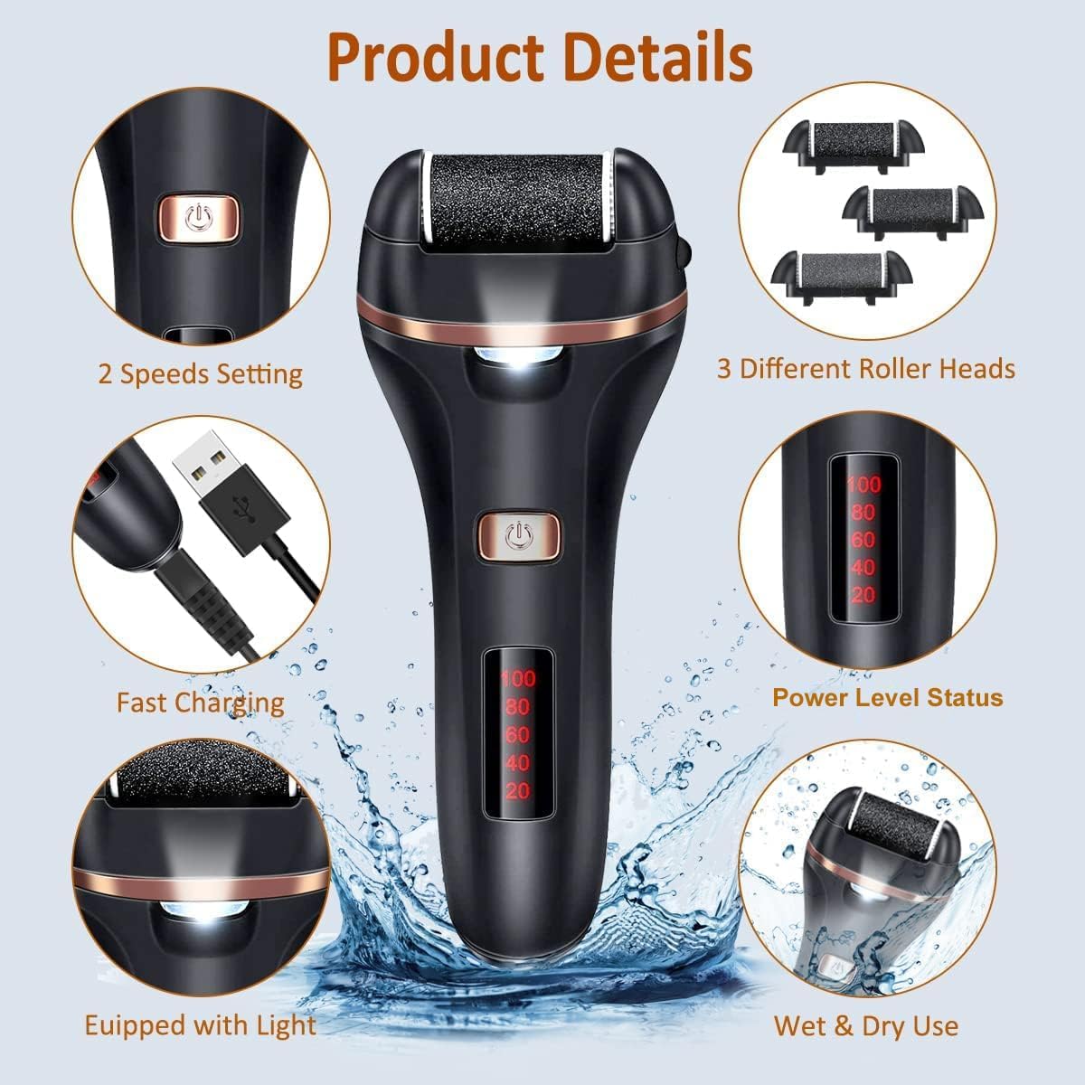 Electric Callus Remover for Feet,Rechargeable Foot File Hard Skin Remover,Waterproof 14 in1