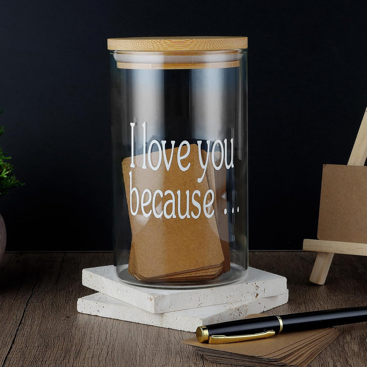 Love Notes Jar Love You Because Jar with 100 Note cards and 1 Pen, Christmas Anniversary Birthday