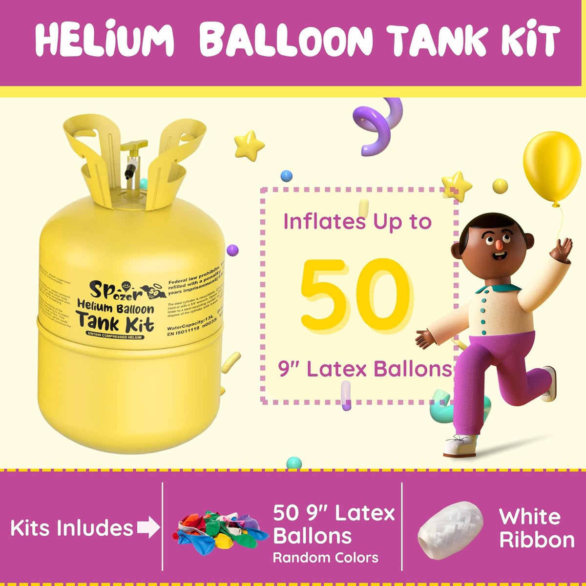 13L Portable Helium Tank for Balloons at Home, Up to 50 Latex Balloons, Helium Balloon Pump Kit