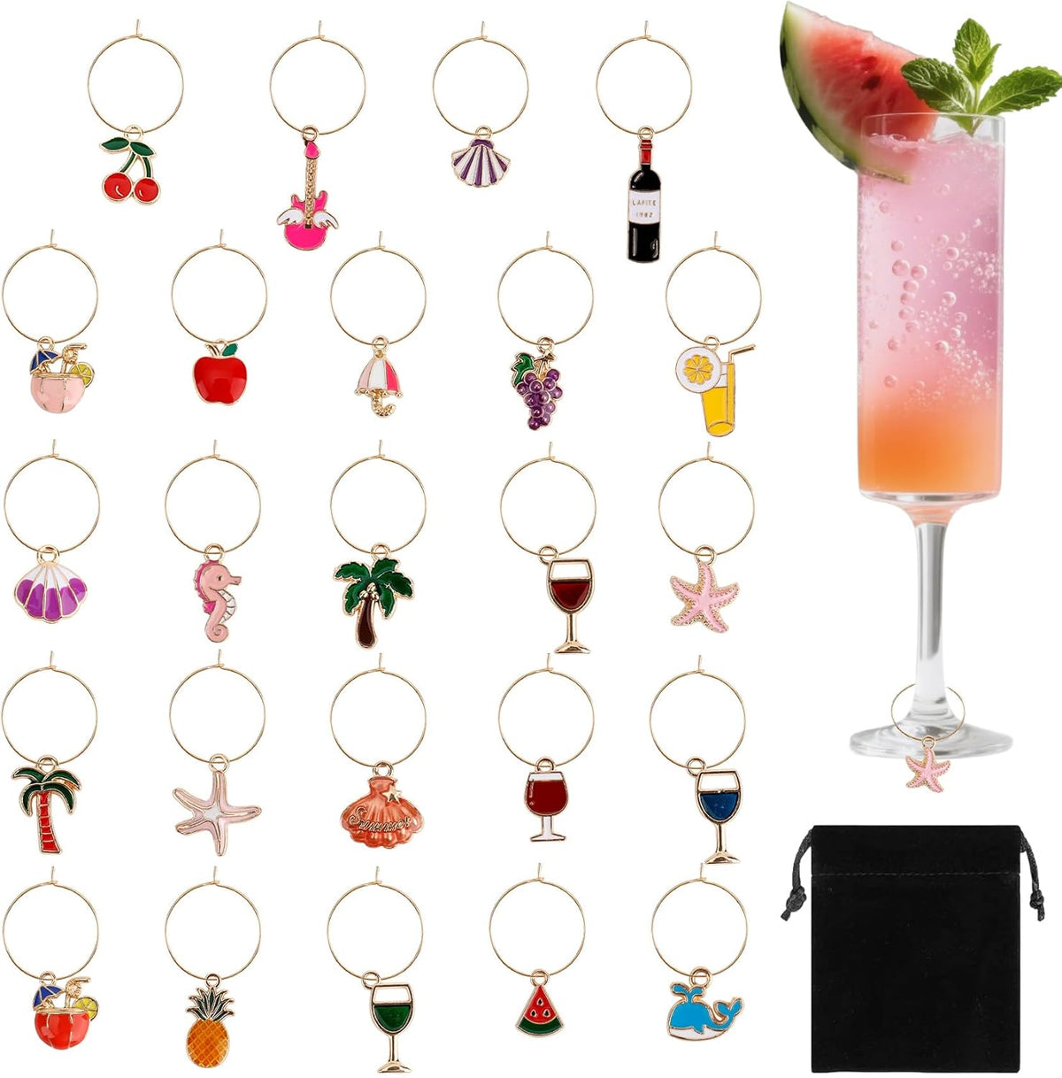 Wine Glass Charms Wine Charms for Stem Glasses Glass Markers Identifiers Tags for Christmas Tasting