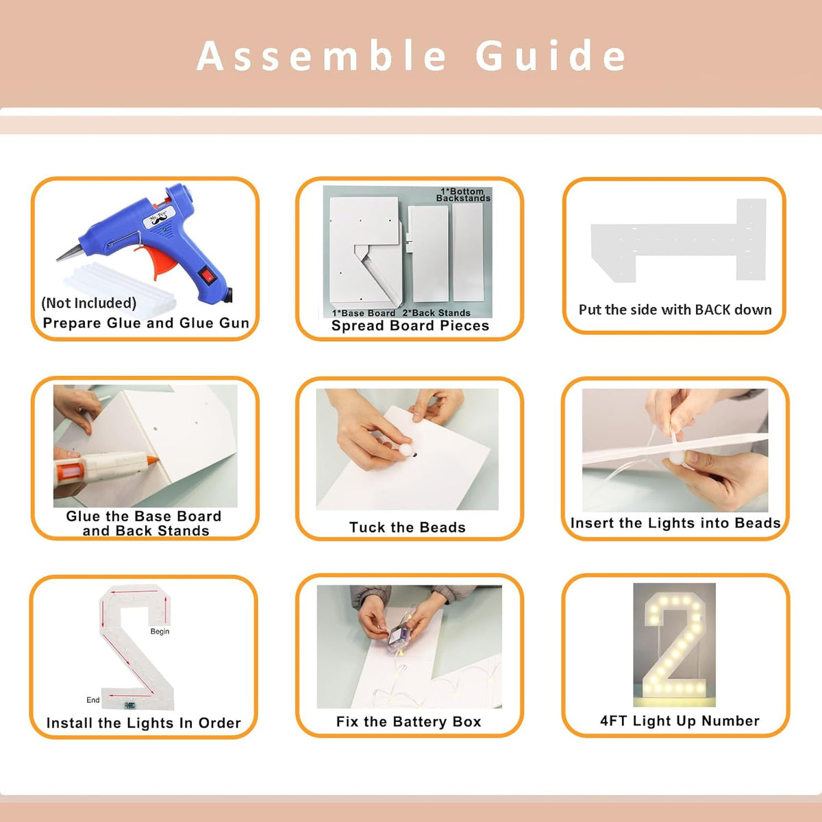 LOBOOM 4FT Light Up Numbers, Marquee Numbers 4 Feet Tall Giant Number 2 Mosaic Big Number Sign for