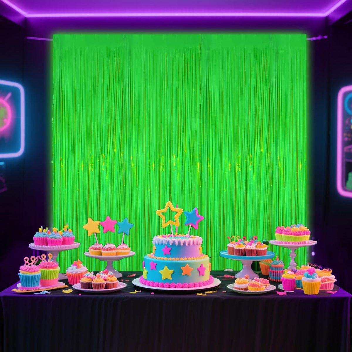Glow in The Dark Party Supplies, 4 Packs Neon Party Decorations, Macaron Green Blacklight Reactive