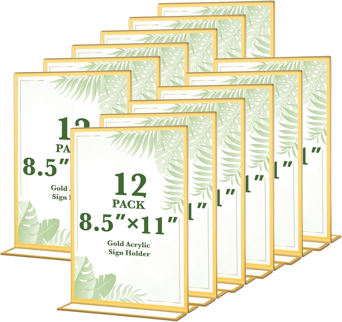 12 Pack Gold Acrylic Sign Holders 8.5x11 Inch, Double Sided Clear Acrylic Frames for Menu Displays