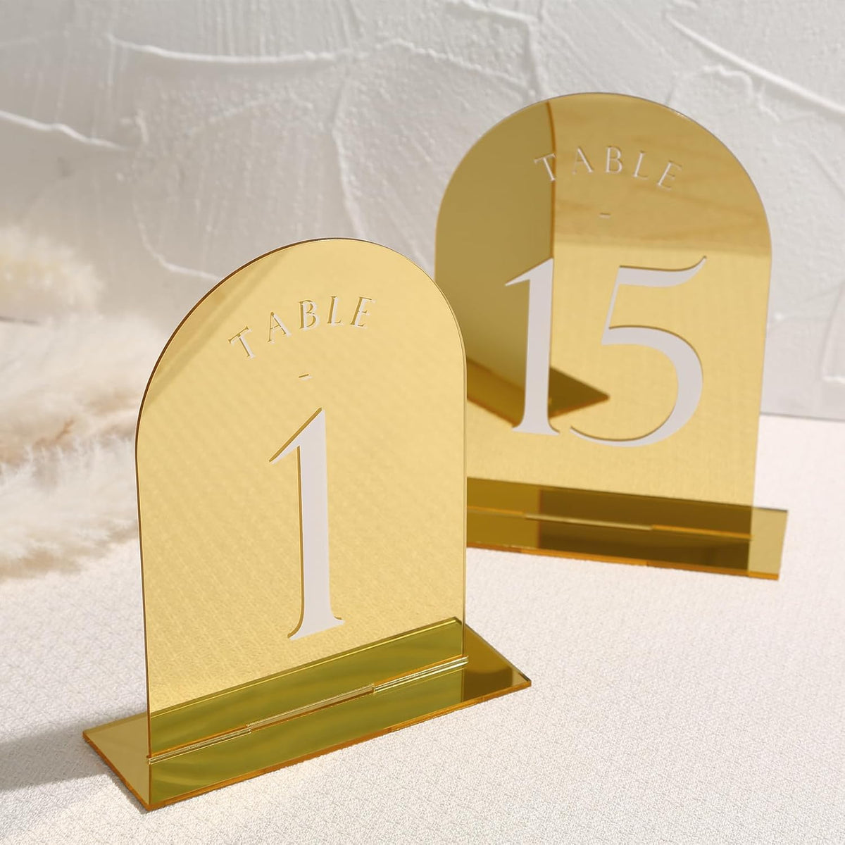 UNIQOOO Gold Mirror Arch Wedding Table Numbers with Stands 1-20, 5x7 Acrylic Display Signs and