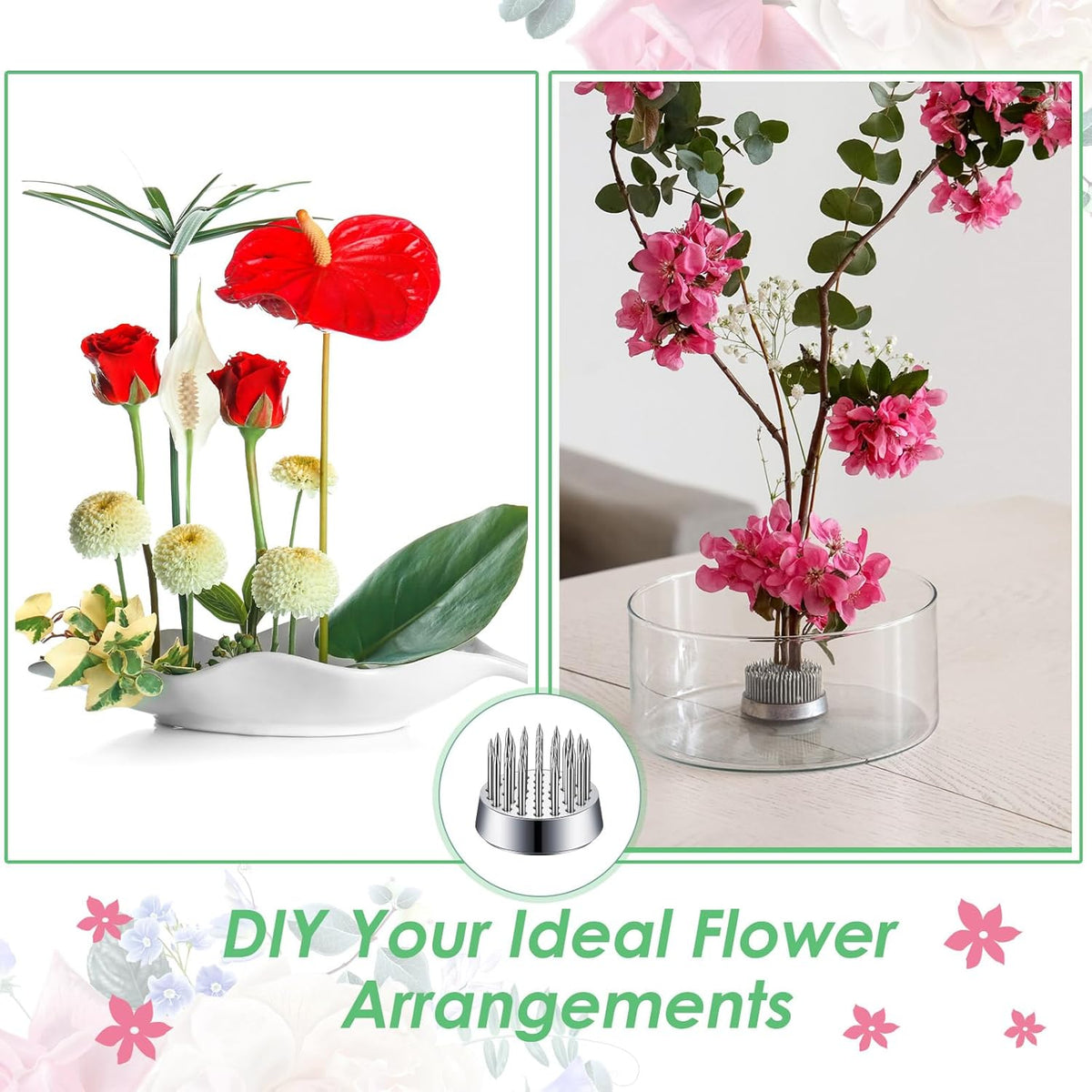Kritkin 24 Pieces Flower Frogs Holder Mini Floral Round Flower Japanese Arranger Fixed Pin Holder