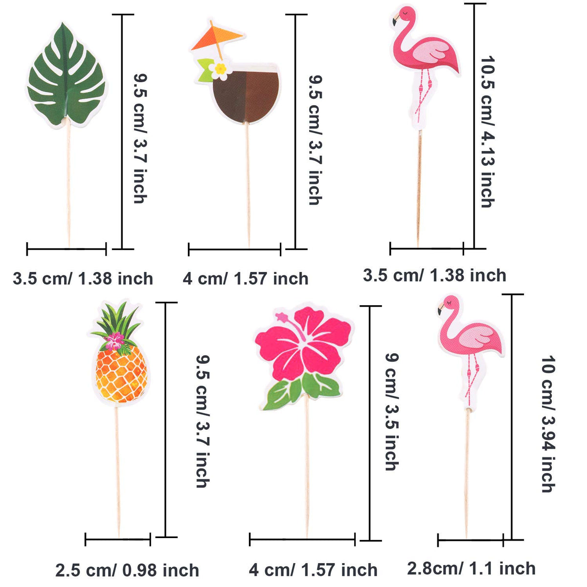 Luau Cupcake Toppers Tropical?Cake Decorations Hawaiian Toothpicks Sticks with Flamingo Pineapple