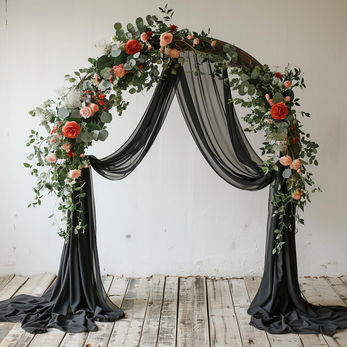 Wokceer Black Wedding Arch Draping Fabric Backdrop 3 Panels 28.7" X 20FT Sheer Drapes Fabric for