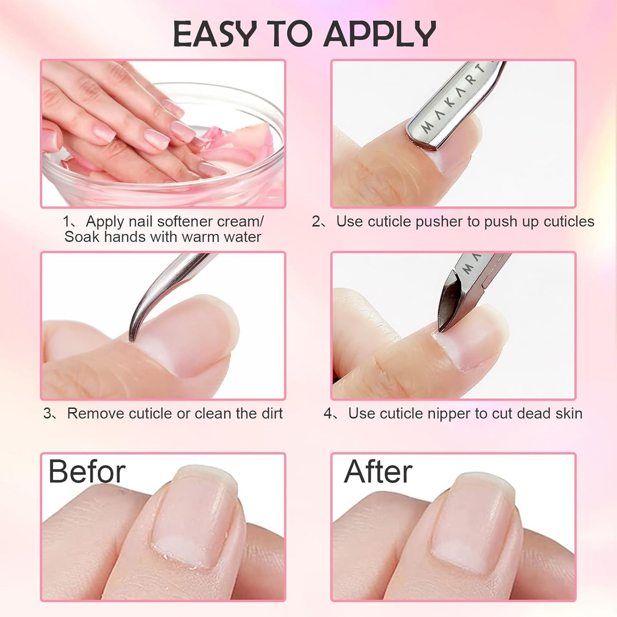 Makartt Cuticle Trimmer with Cuticle Pusher, Silver Nail Trimmer Nail Care Manicure and Pedicure
