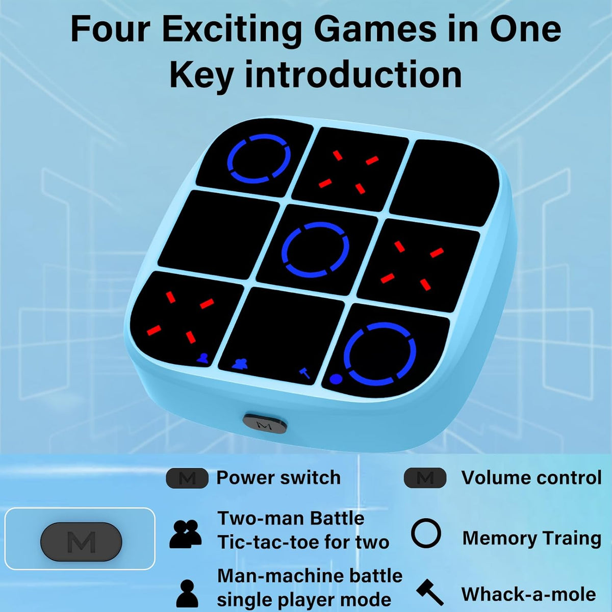 Tic-Tac-Toe Bolt Game, 4-in-1 Handheld Puzzle Games Console, Electronic Tic-Tac-Toe Game for