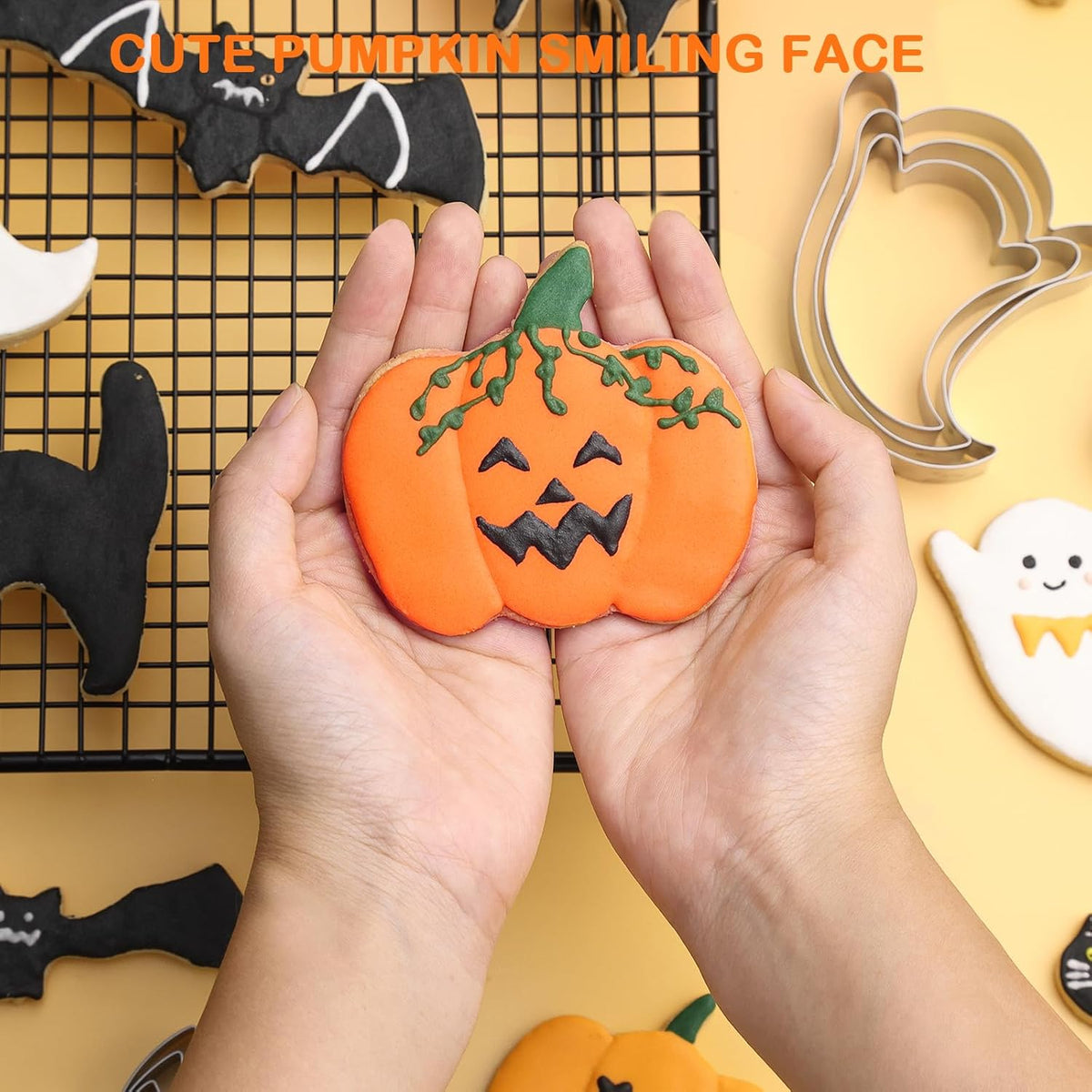 Pumpkin Cookie Cutters Set，3.54", 3.2", 2.87"- 3Pcs Halloween Thanksgiving Fruit Cookie Cutters for