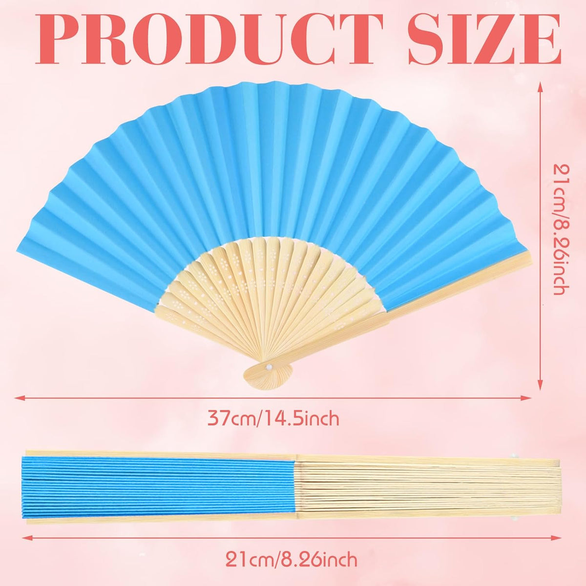 12 Pieces Blue Hand Held Bamboo Folding Fans Paper Fans Handheld for Women Foldable Girls Wedding