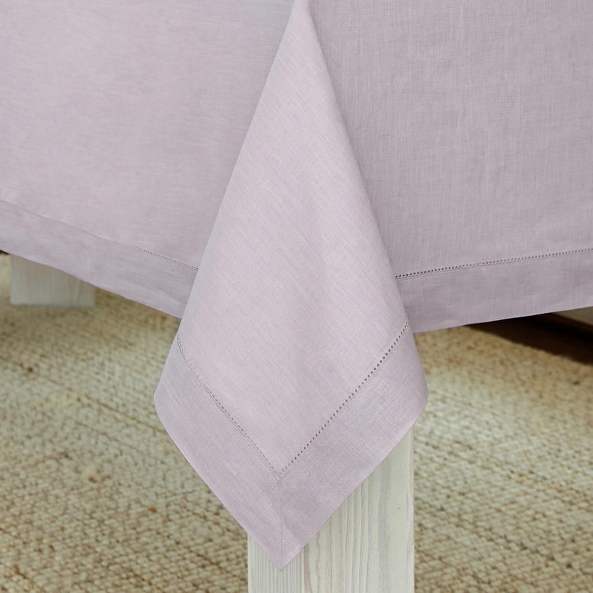 Solino Home Lilac Linen Tablecloth 60 x 90 Inch - 100% Pure Linen Hemstitch Table Cloth for