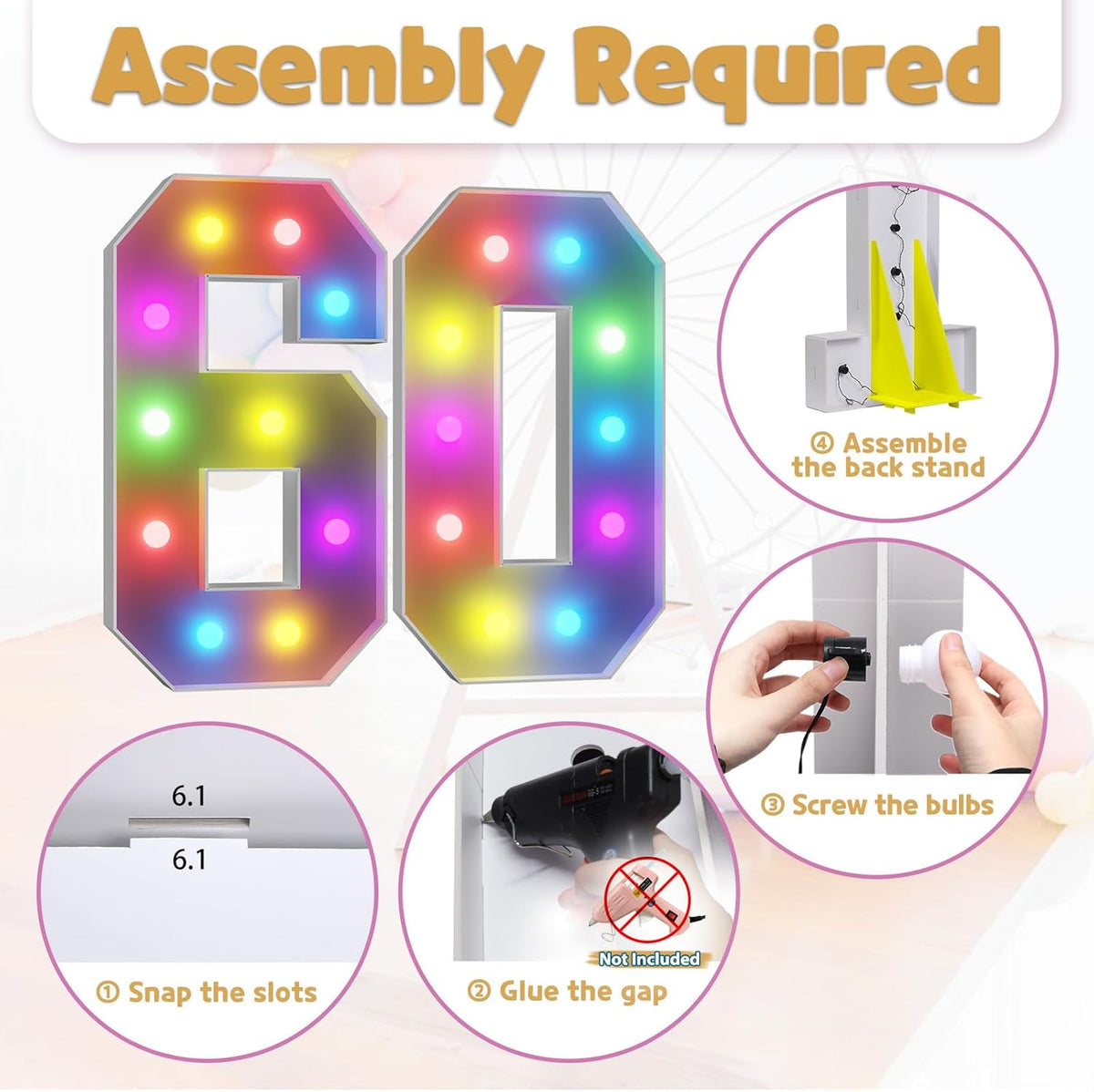 Marquee Numbers Colorful 60th-Birthday Decoration: 4FT Large Light Up 60 Year Old Birthday