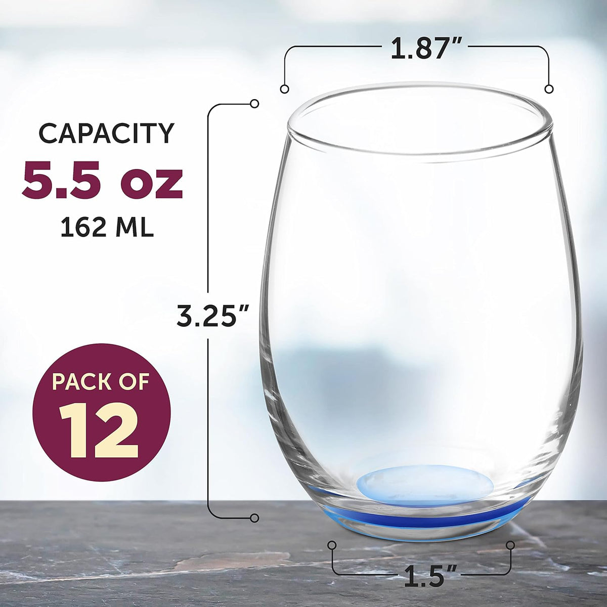 DISCOUNT PROMOS Stemless Wine Glasses by ARC 5.5 oz. Set of 12, Bulk Pack - Perfect for Hotel, Bar