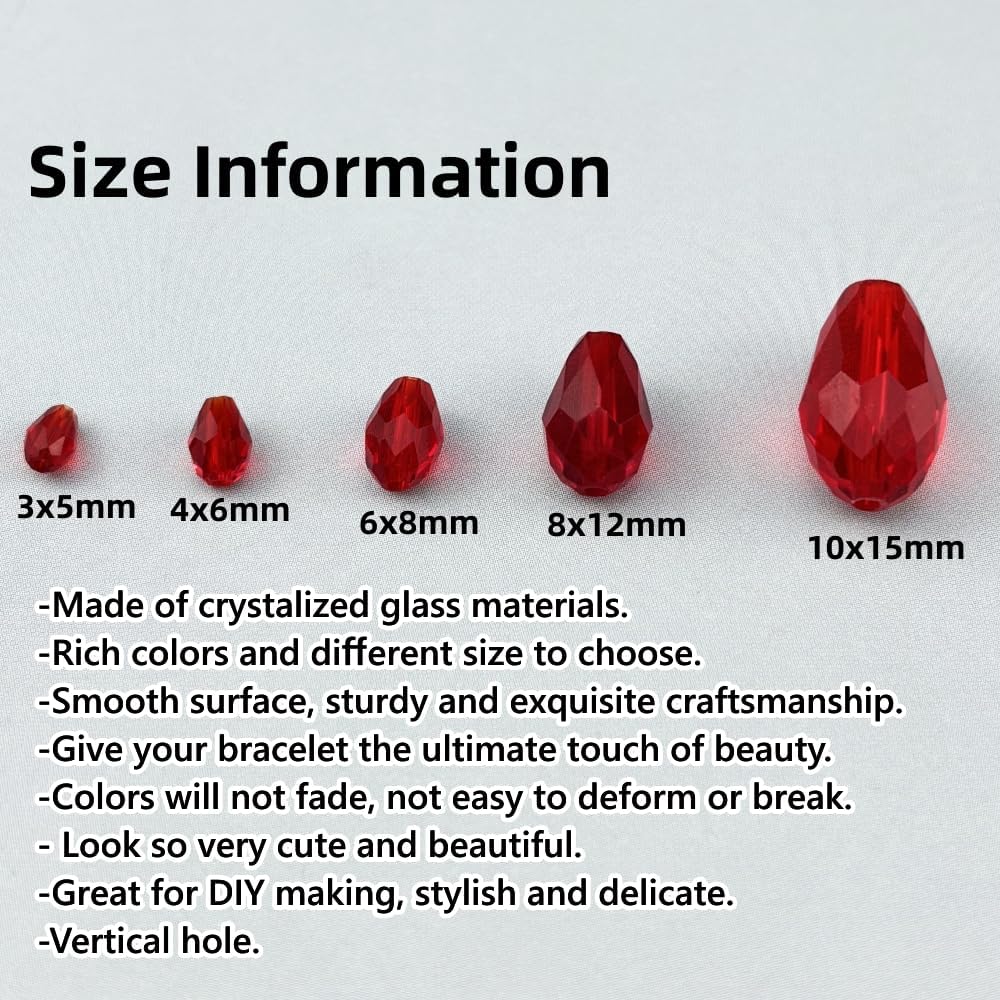 100pcs 8x12mm Teardrop Crystal Glass Beads for Jewelry Making, Faceted Vertical Hole Teardrop Glass