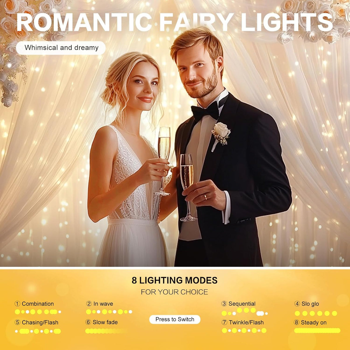 White Tulle Backdrop with Fairy Lights for Parites Wrinkle-Free Sheer Curtain Drapes Photo Back