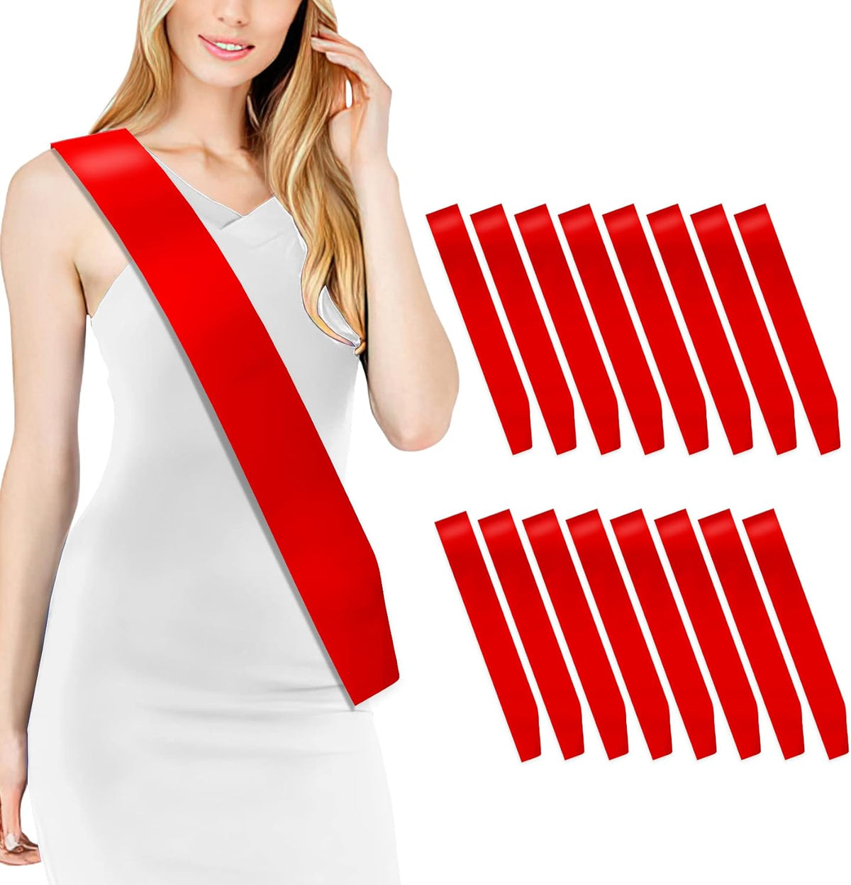 16 Pcs Sash Blank Satin Red Sash - DIY Bride To Be Sashes for Pageants, Graduation, Hen Party