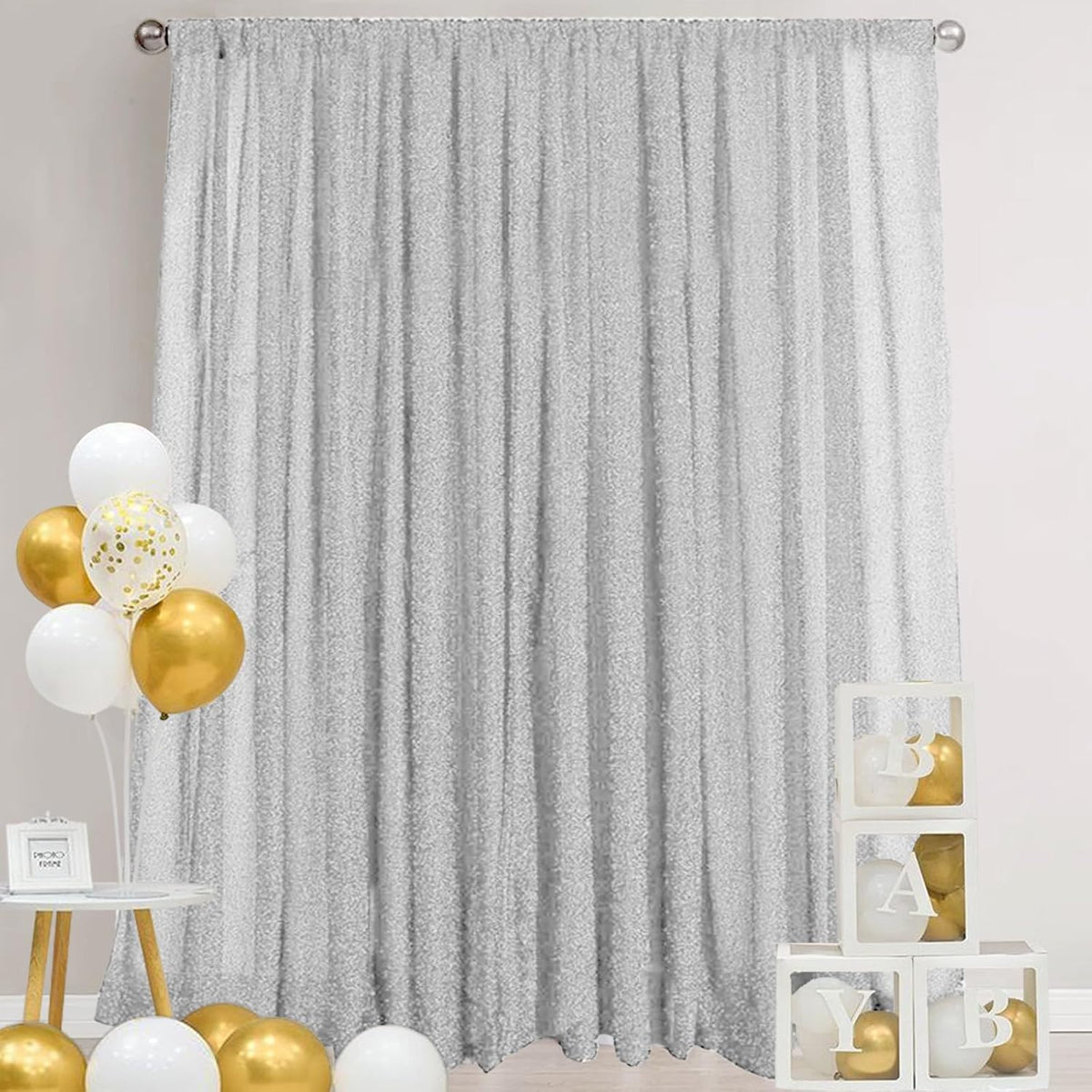 10FT x10FT Silver Metallic Spandex Backdrop, 1 Panel Glitter Sheer Photography Background, Stretchy