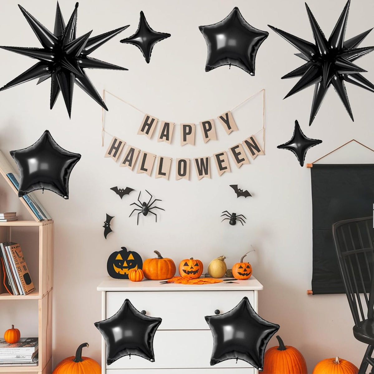 16 Pcs Black Star Balloons,22/18/10 Inch Foil Balloons, Four-Pointed Balloon for Kids Birthday