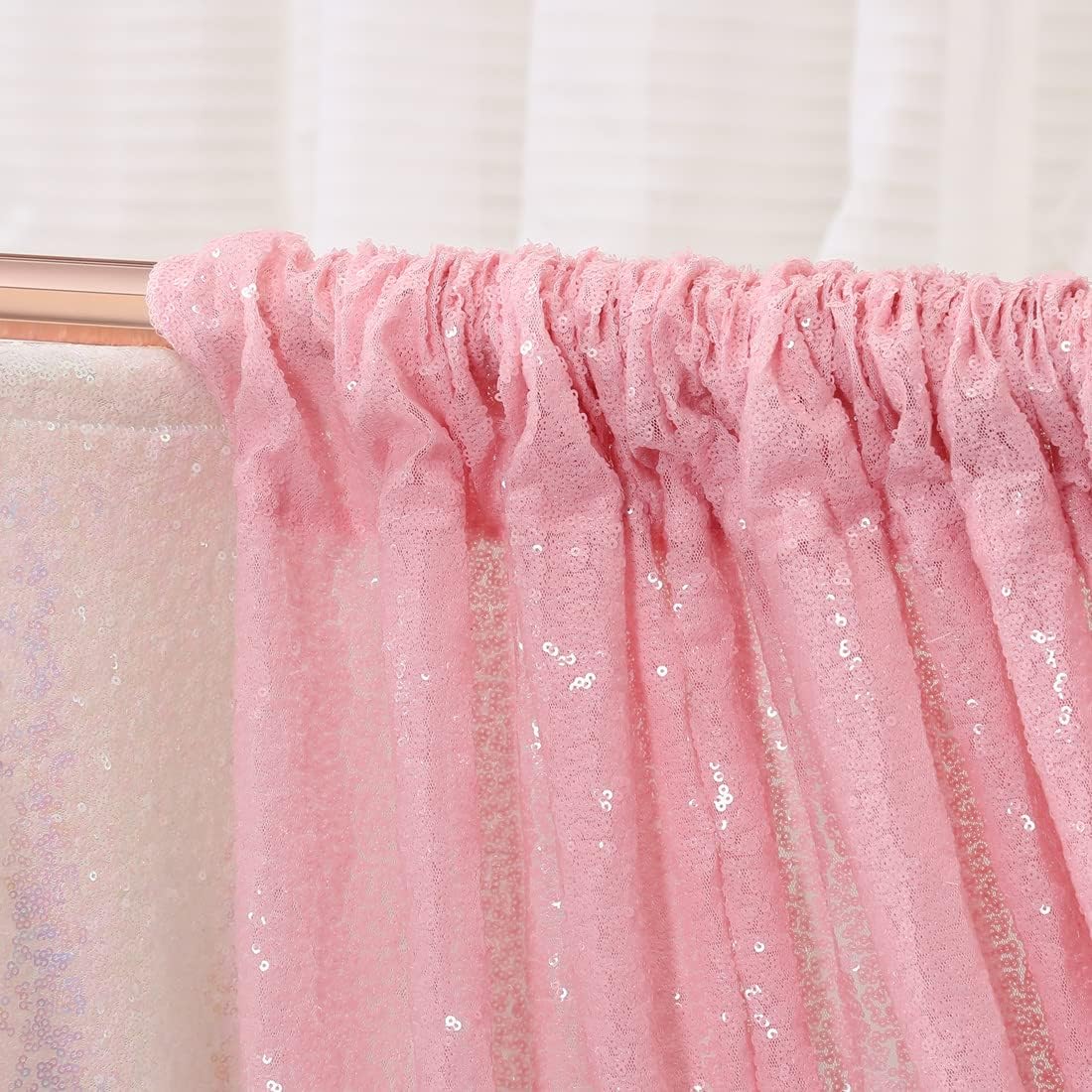 Pink Sequin Backdrop Curtains,2 Panels 2ft x 8ft Sequin Photography Backdrop Curtain for Wedding