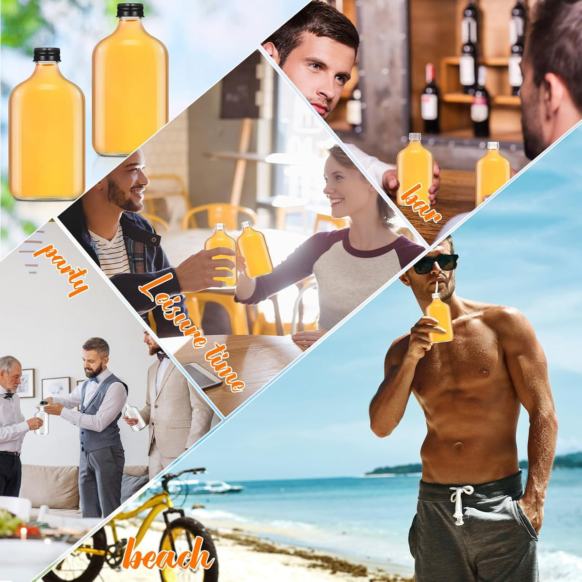 Gejoy 24 Pcs Mini Liquor Bottles Reusable Glass Flask Bottles with Black Caps Clear Empty Alcohol