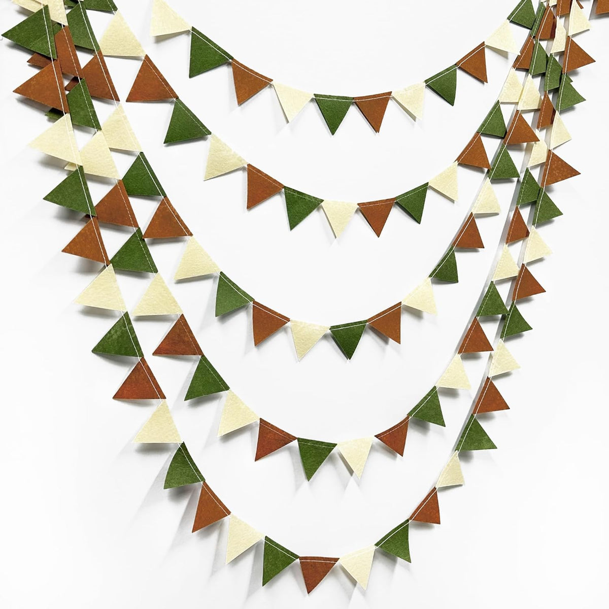 Jungle Party Decoration Sage Green Brown Beige Felt Hanging Triangle Mini Bunting Pennant Banner