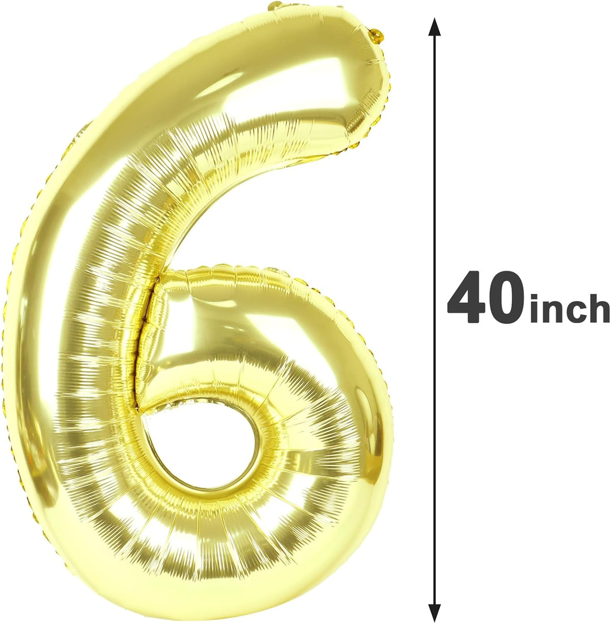 40 Inch Light Gold Mylar Foil Number 6 Birthday Balloon, Digital Balloons for 6 16 Boy Girl Party