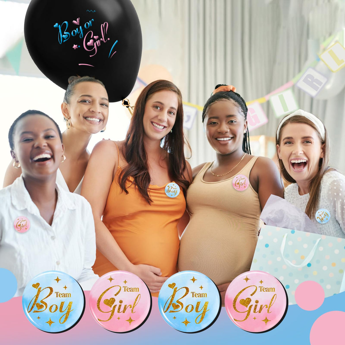 Gender Reveal Pins 60Pcs 4.4cm - Team Boy Team Girl Button Pins- 1.75 Inch