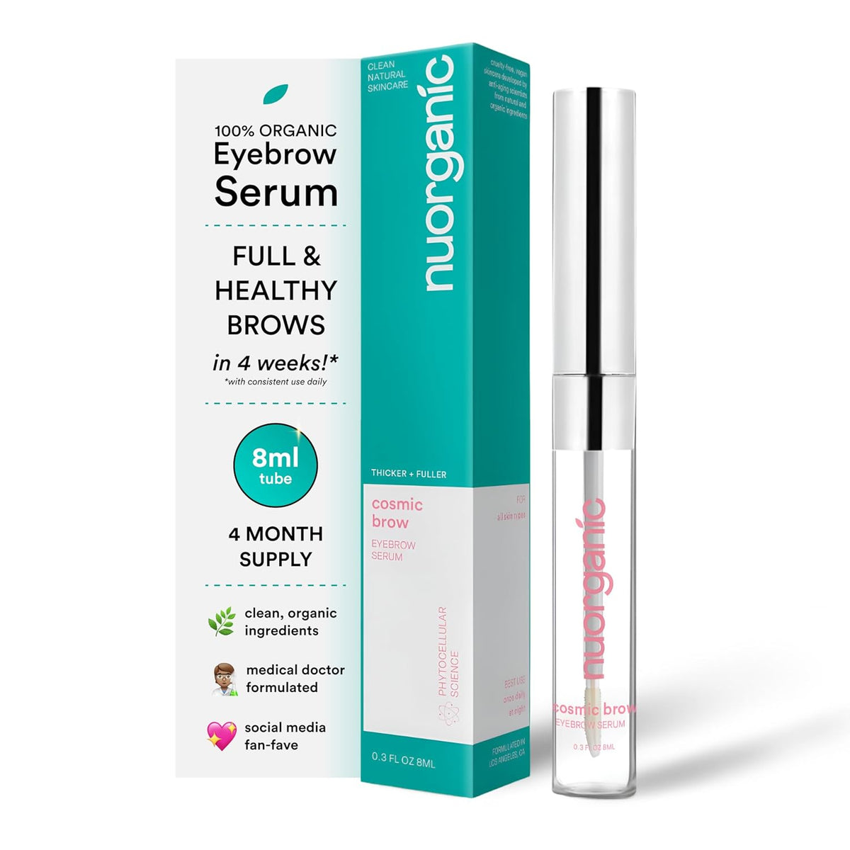 nuorganic 'Cosmic Brow' Eyebrow Serum for Growth | Natural Eye Brow Serum for Thicker, Longer, More