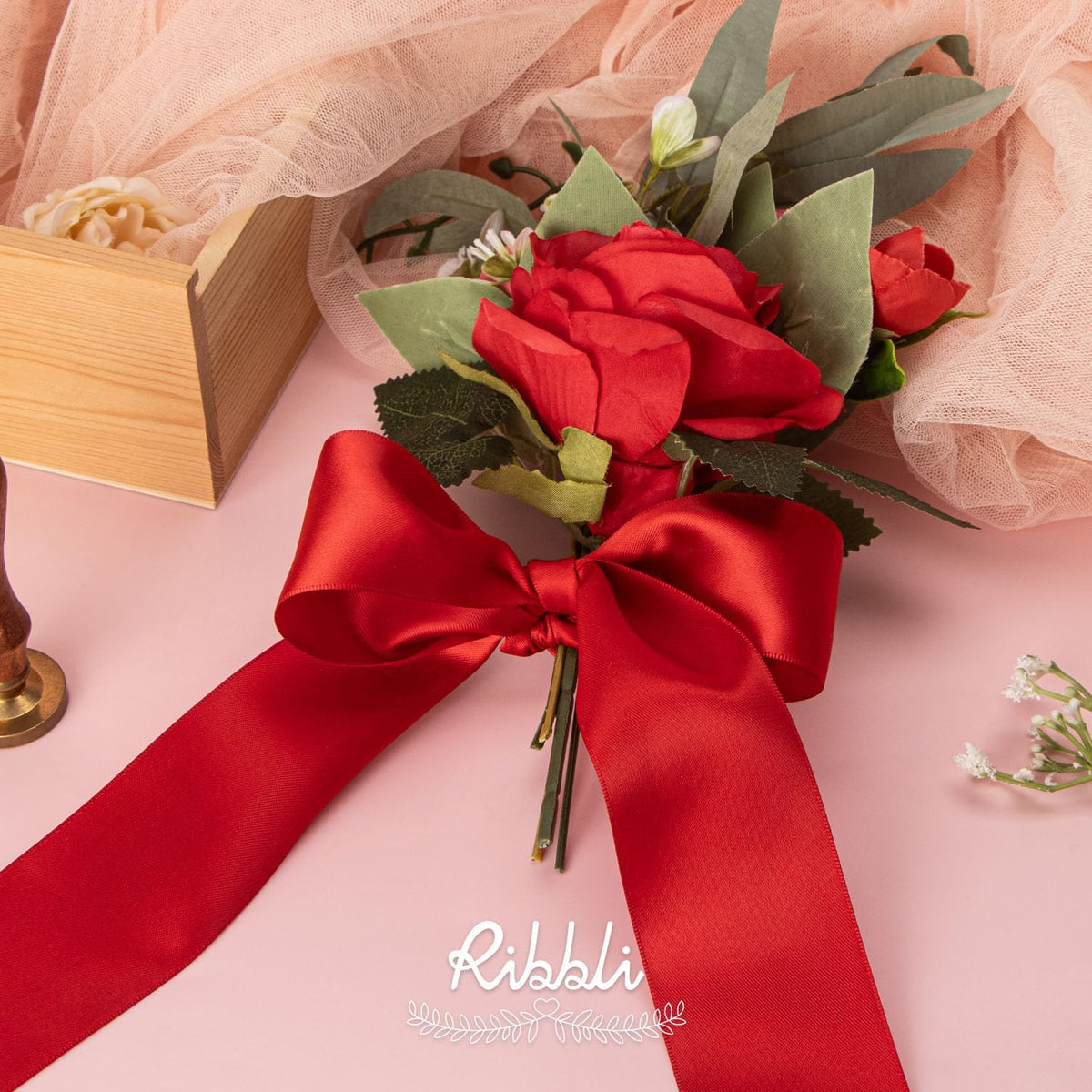 Ribbli Red Double Faced Satin Ribbon, 2” x Continuous 10 Yards,Use for Bows Bouquet,Christmas Gift