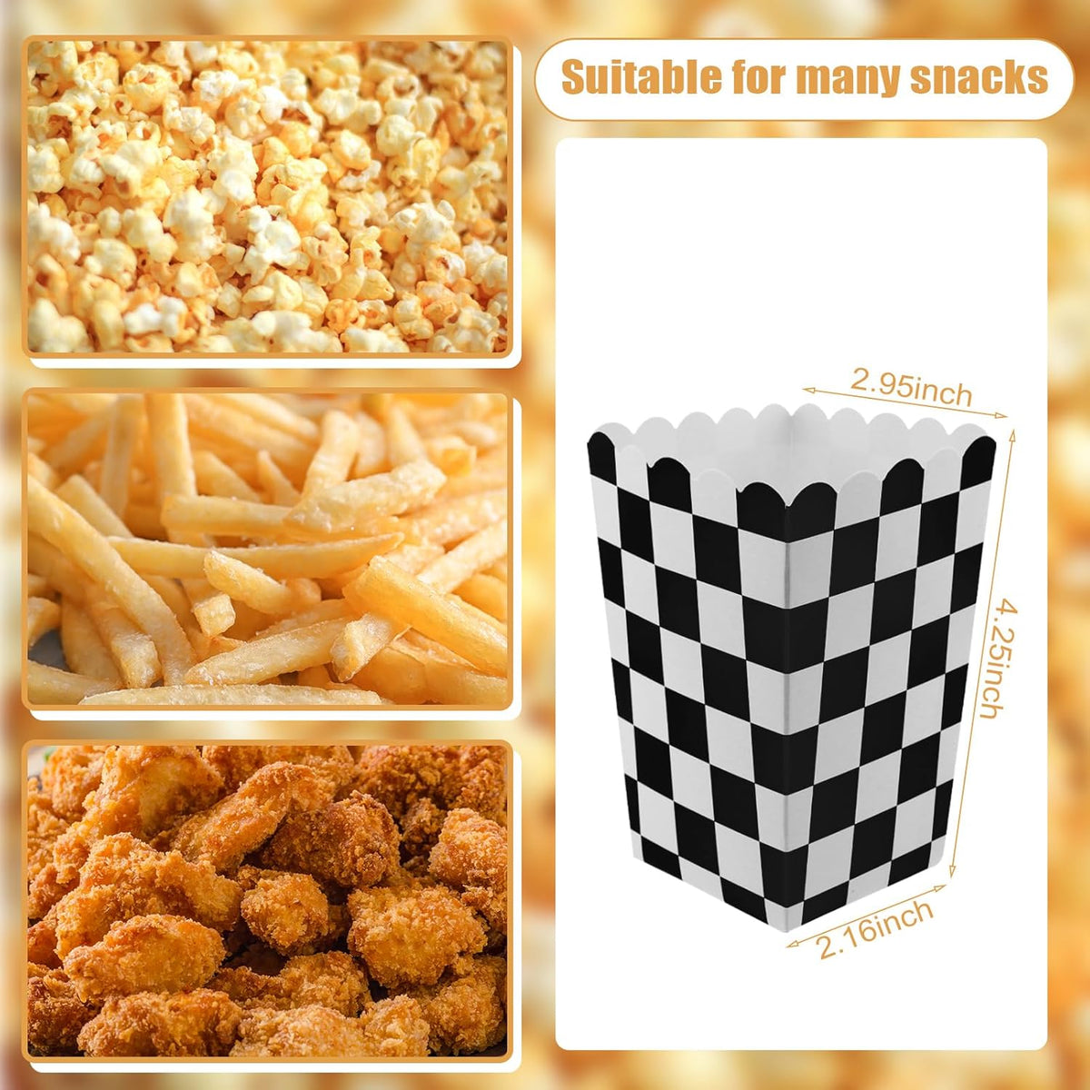 50 Pcs Checkered Popcorn Boxes Mini Paper Popcorn Bags for Race Car Party for Movie Nights Birthday