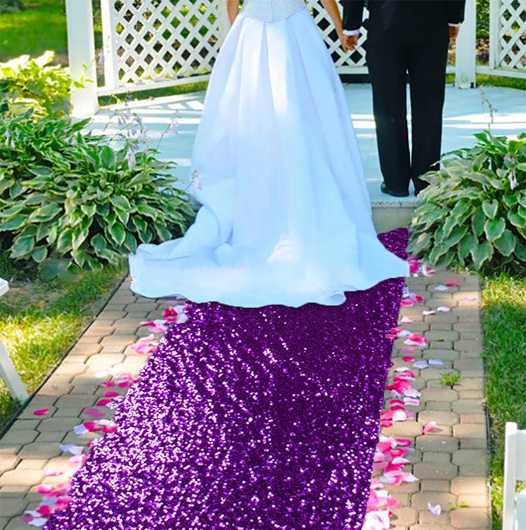 ShinyBeauty Sequin Aisle Runner Purple Glitter Carpet for Wedding & Party ， Sparkling Decorative