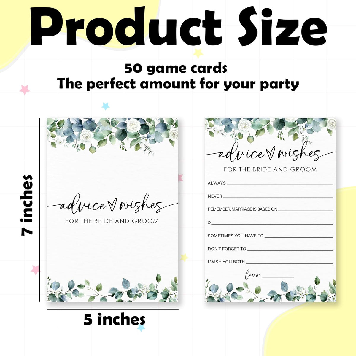 Advice & Wishes - Botanical Bridal Shower Game Cards - 50 Pcs Eucalyptus Leaves Game Cards - Funny