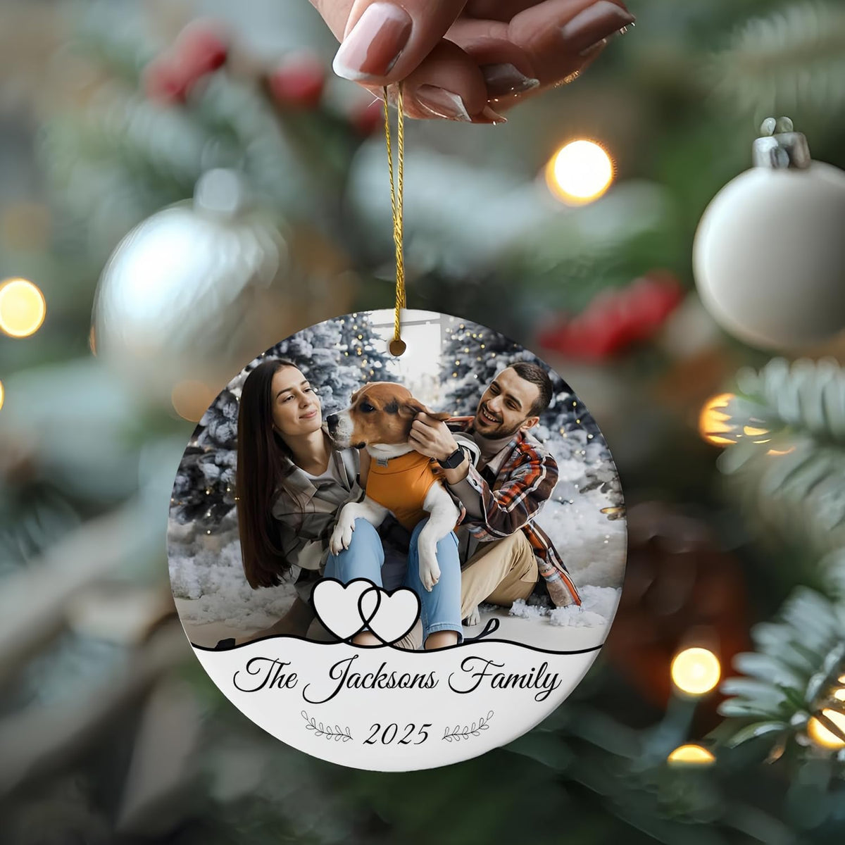 Personalized Family Ornaments for Christmas, Custom Ceramic Christmas Ornaments with Photo and