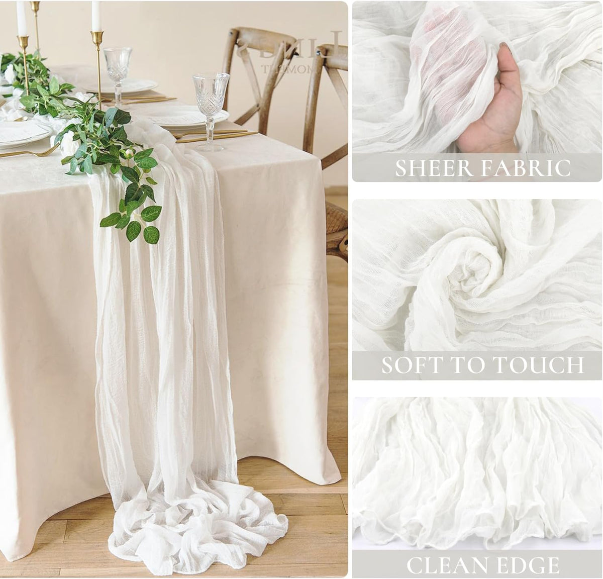 6 Pack White Cheesecloth Table Runner - 10Ft Gauze Cheese Cloth Table Runner 35x120 Inch Long