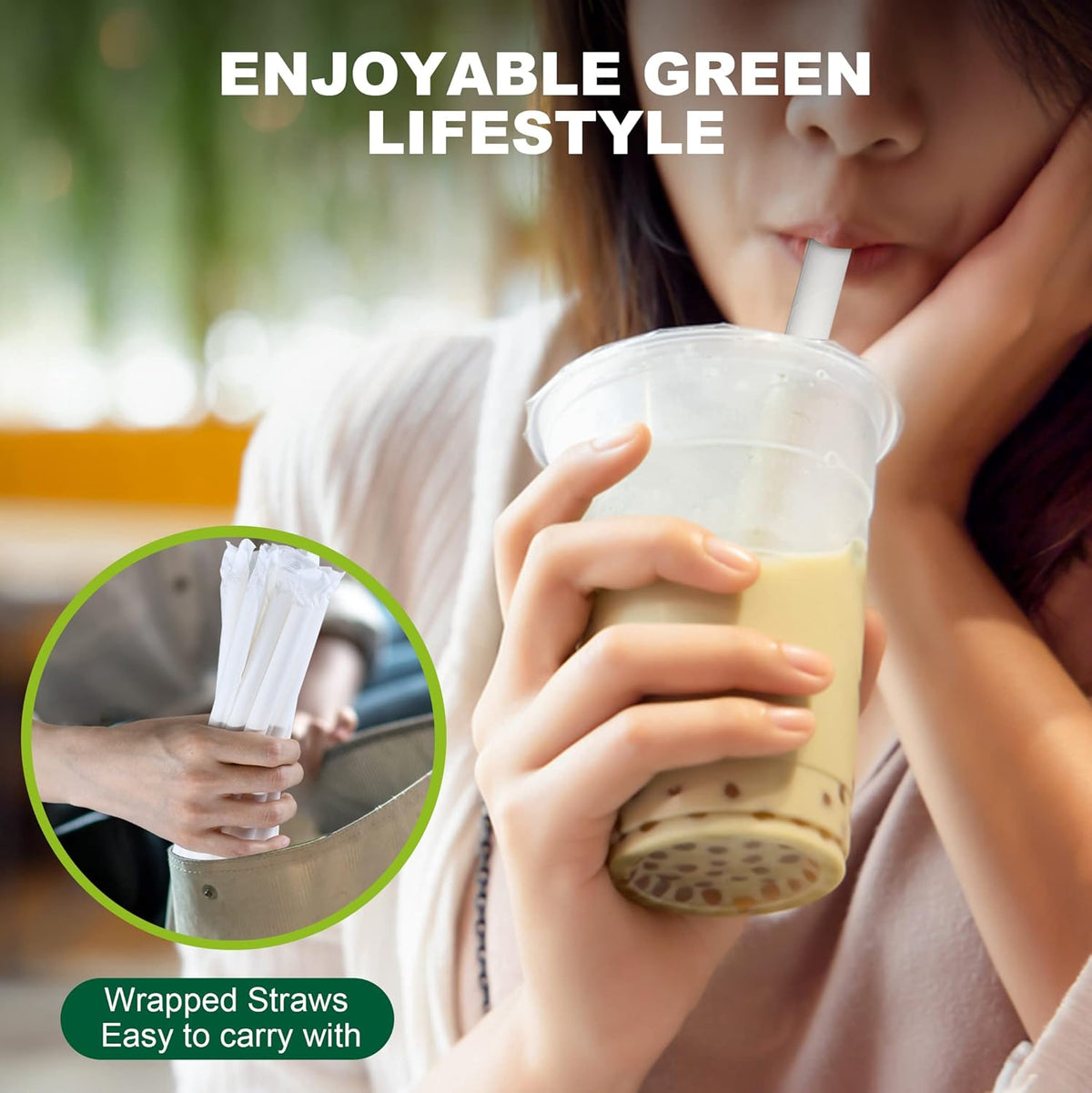 9 Inch Individually Wrapped Disposable White Paper Boba Straws, Bubble Tea Straws 100 Counts