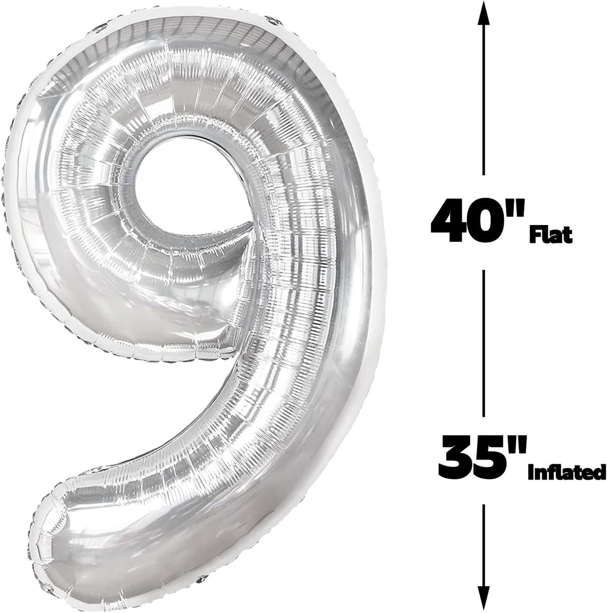 40 Inch Big Silver 9 Balloon Number, Jumbo Giant Happy 9th 19 29 39 49 99 Birthday Party