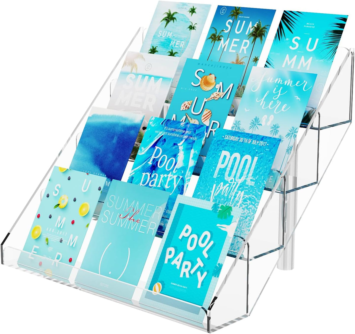 PecMuikee Greeting Card Display, 4 Tiers Clear Acrylic Sticker Display Stand for Vendors Retail