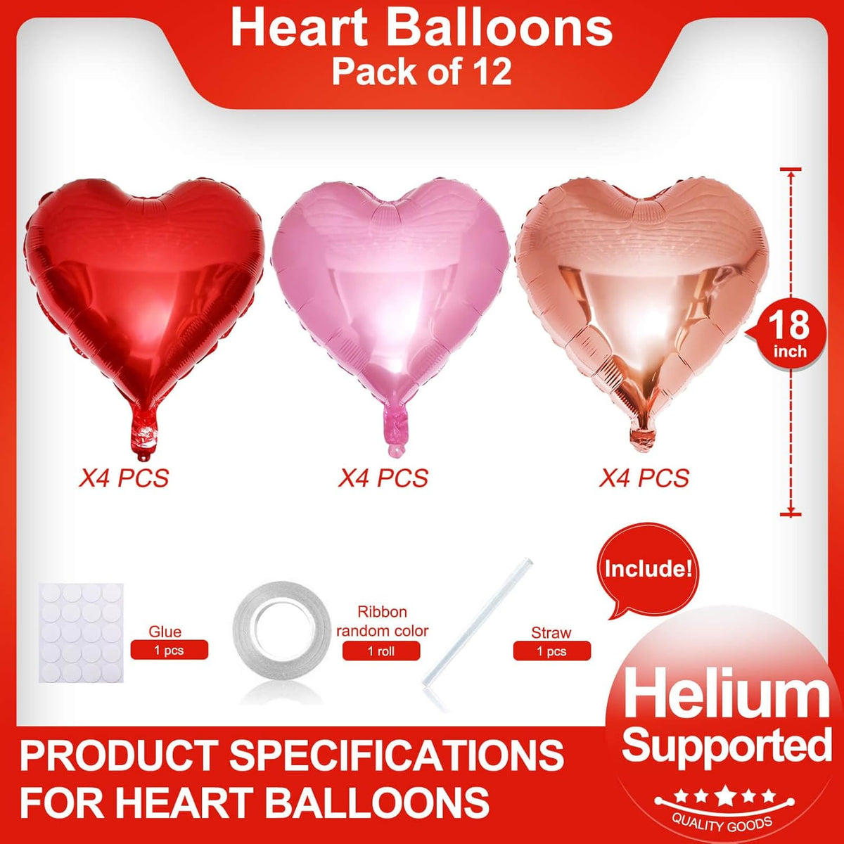 Red Heart Shaped balloons Pack of 12,18 Inch Love Valentine Balloons Heart Romantic Balloons For