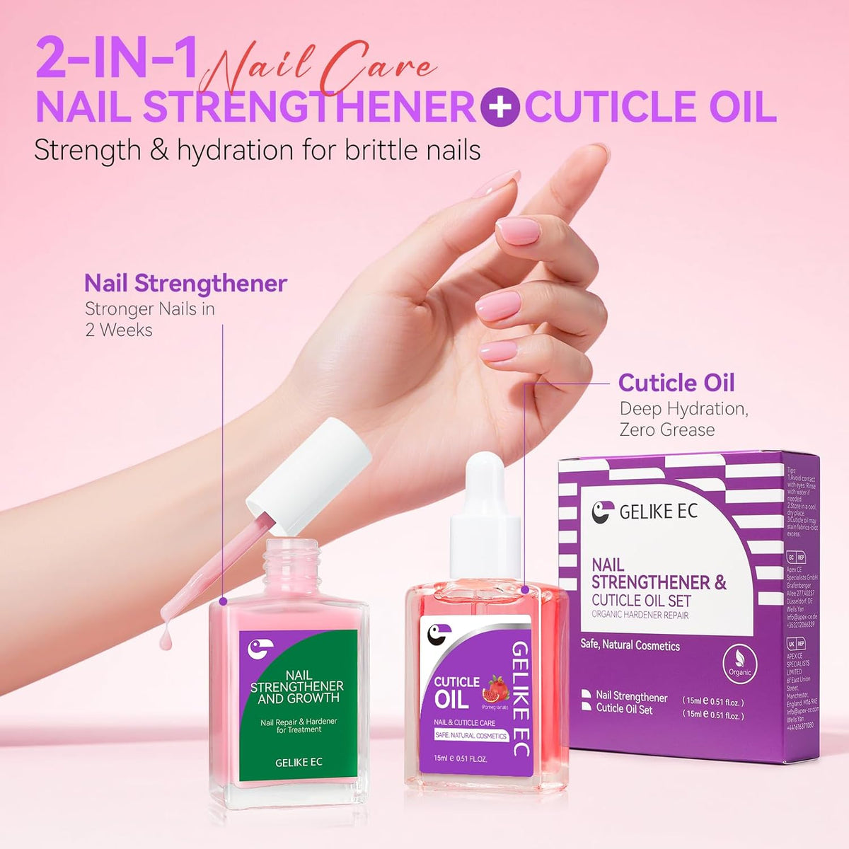 Natural Nail Growth & Oil Kit: Rose & Pomegranate Nail Care Set - Deep Repair for Damaged Nails