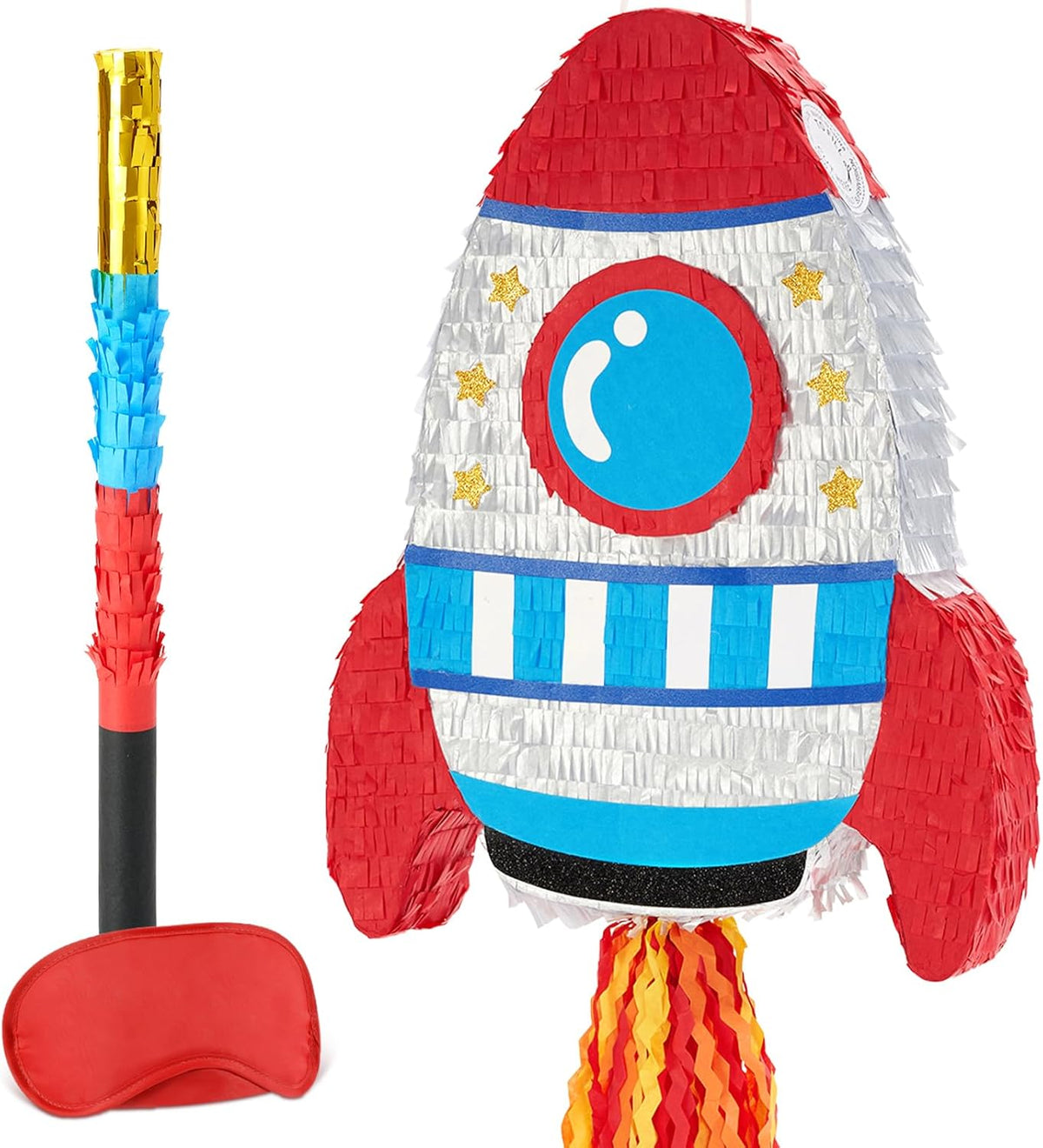 WERNNSAI Rocket Piñata - Rocket Ship Pinata Bundle with Blindfold and Bat Space Birthday Party