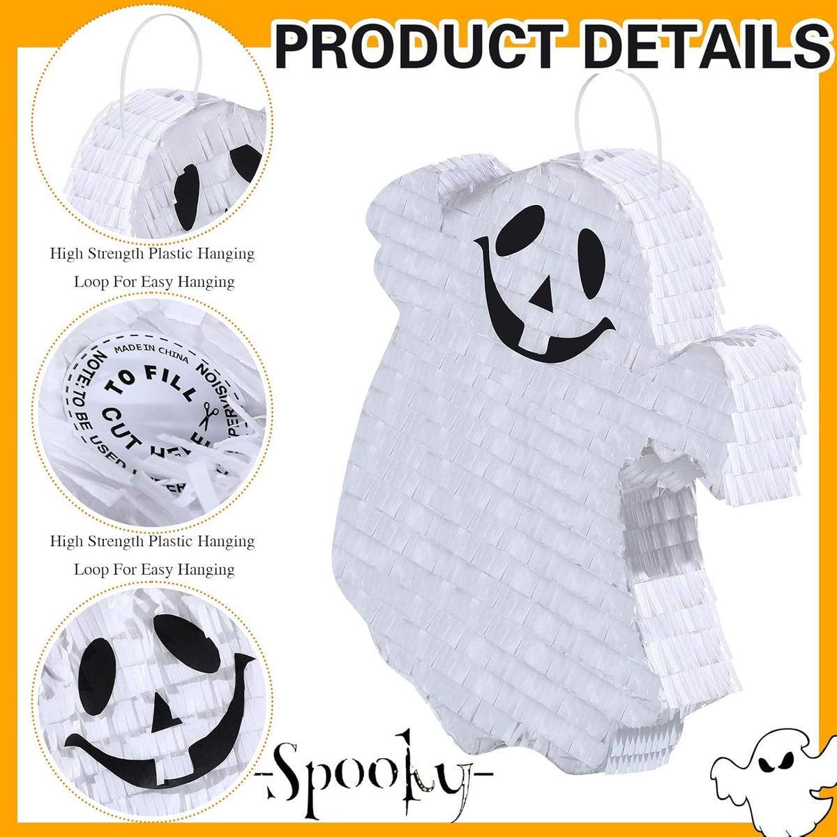 Aoriher Halloween Ghost Piñata Spooky White Ghost Piñata with Stick and Blindfold Halloween Hanging