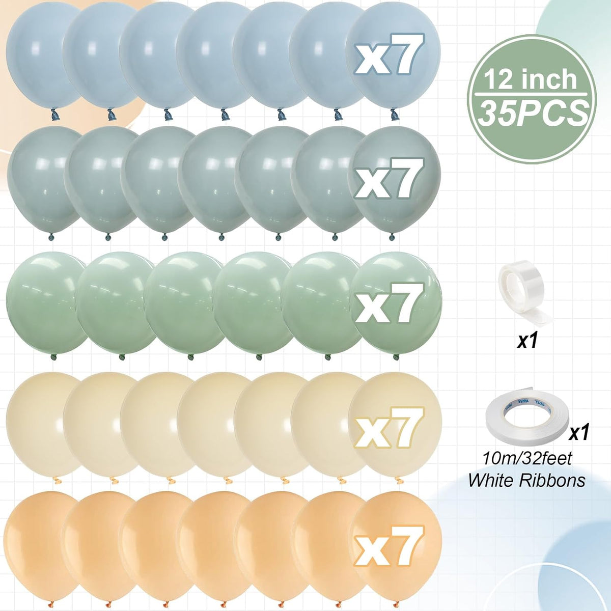 Sage Green Dusty Blue Balloons, 12 Inch Retro Slate Light Blue Olive Green White Sand Beige Nude