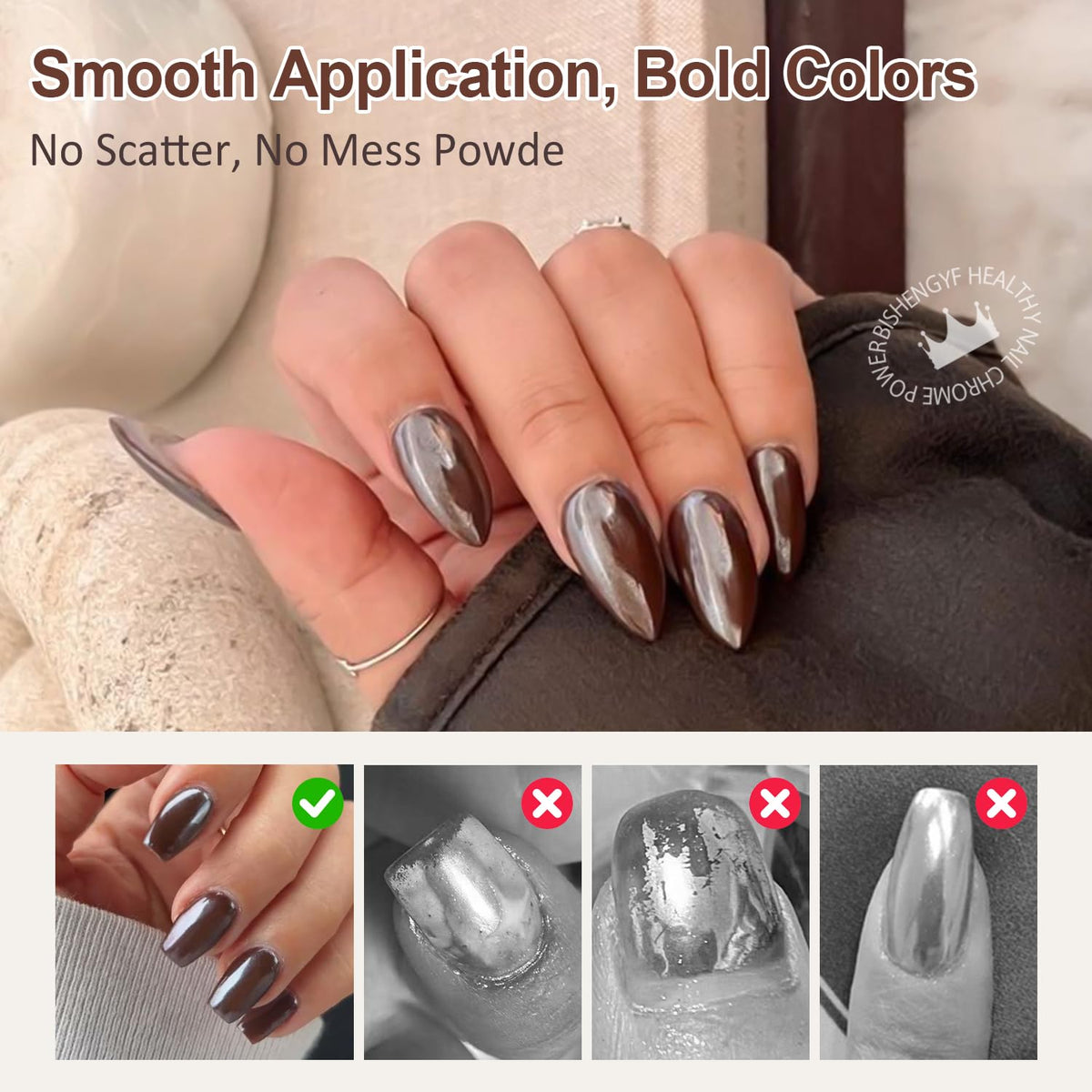 Mermaid Pearl Chrome Nail Powder: 8 Colors Mirror Effec Chocolate/Coffee/Copper Chrome Nail