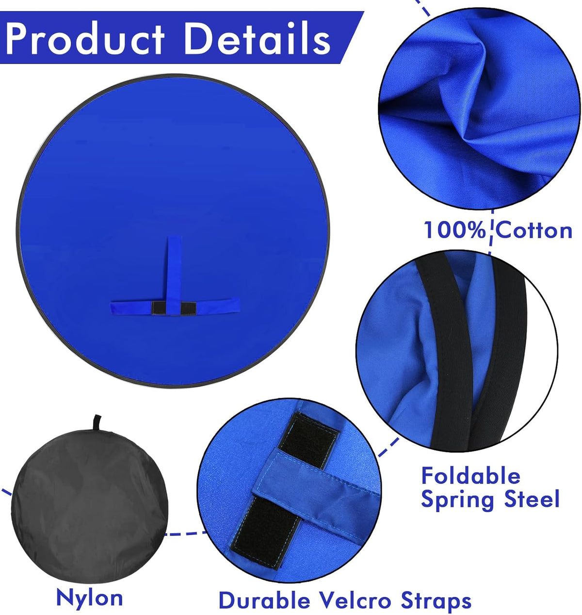 Portable Blue Screen Chair, 57 in BlueBackdrop with Stand Double Sided Foldable Screen Background