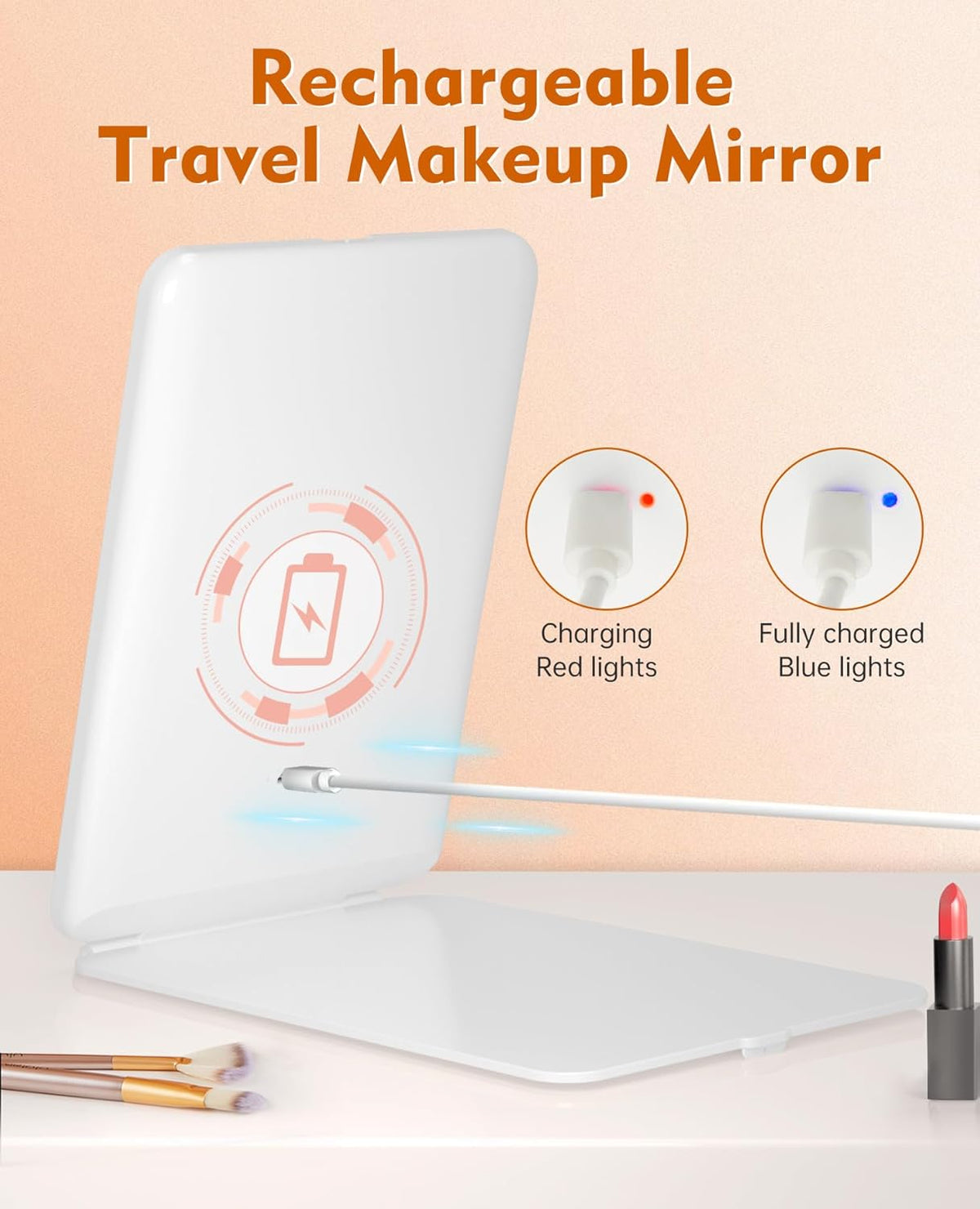 FUNTOUCH Rechargeable Travel Makeup Mirror with Lights and 10X Magnifying Mirrors, Portable Lighted