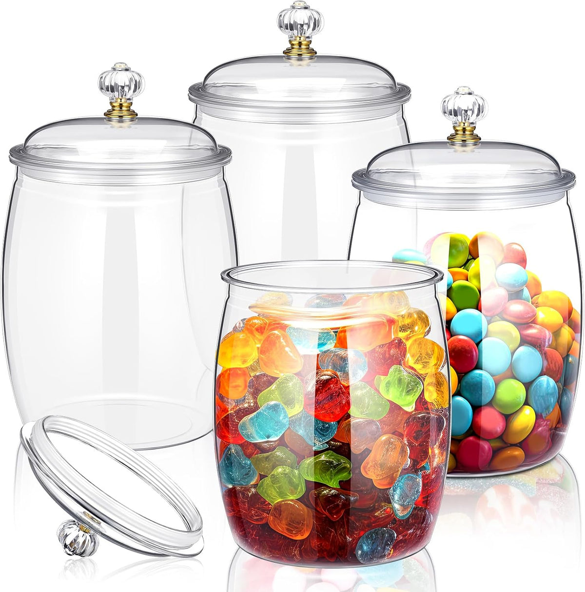 Nuogo 4 Pcs Plastic Candy and Cookie Jars with Lids Clear Cookie Container Candy Jars Large