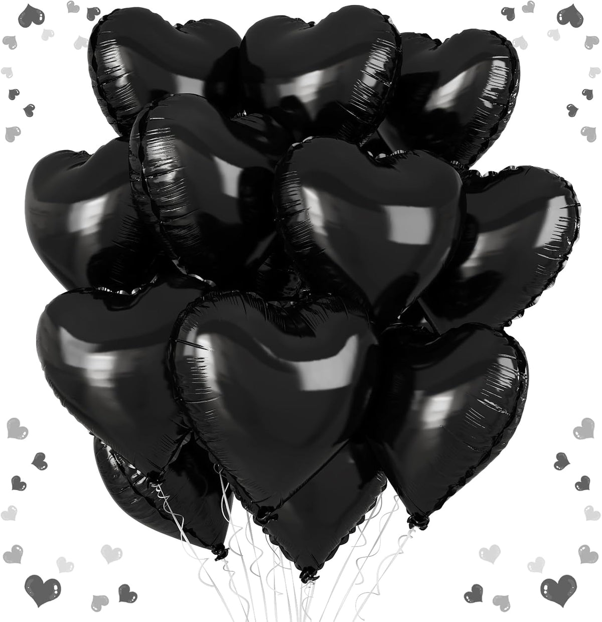 Black Heart Balloons, 18 Inch Black Heart Shape Balloon, 12PCS Large Helium Foil Romantic Balloons