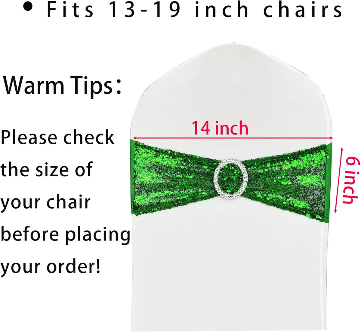 10 Pcs Chair Sashes Sequin Stretch Chair Bands Spandex Polyester Bows for Party Hotel Wedding
