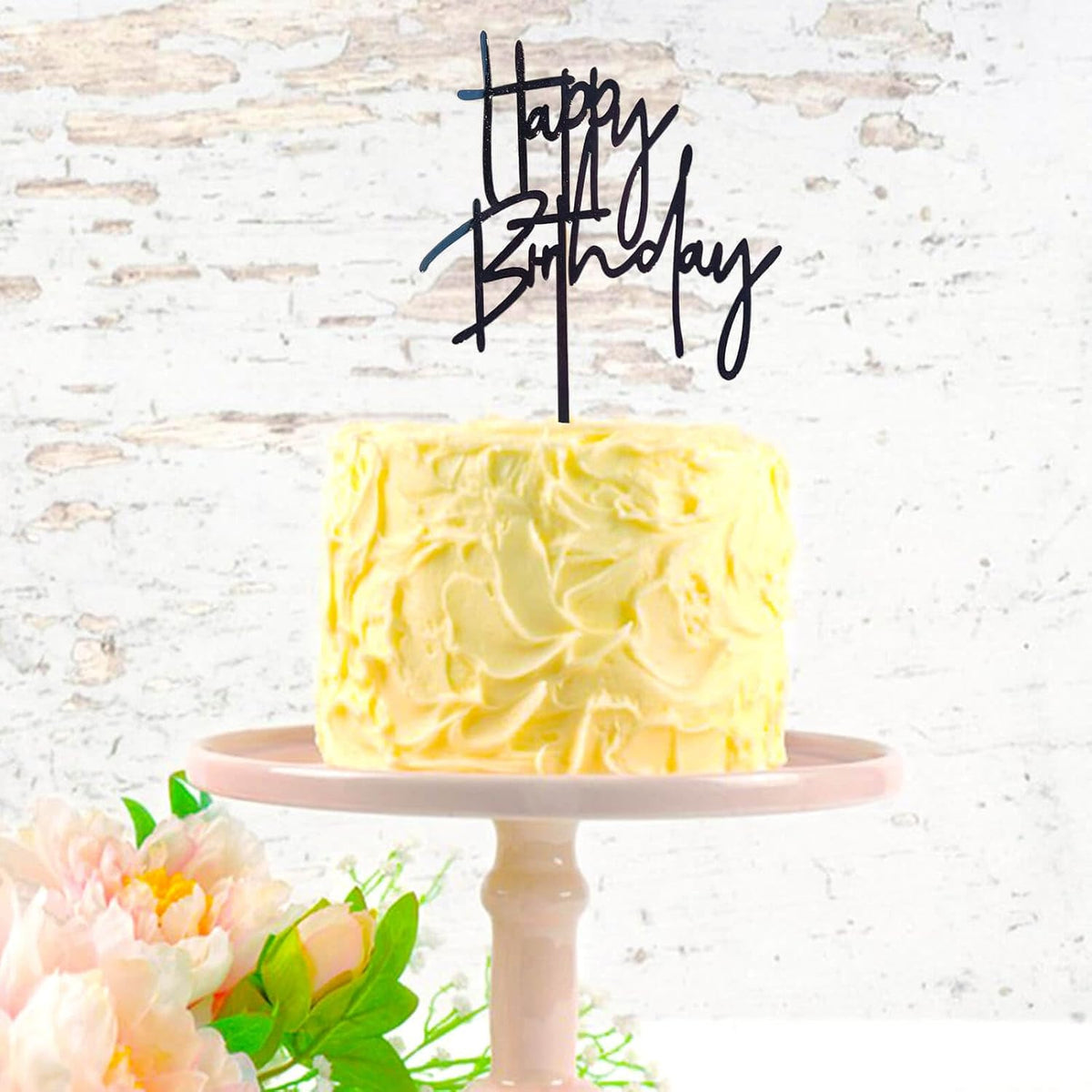Black Happy Birthday Cake Topper – 1 pc, 5.3x3.9 Inch Acrylic Cake Decorations – Easy-to-Use